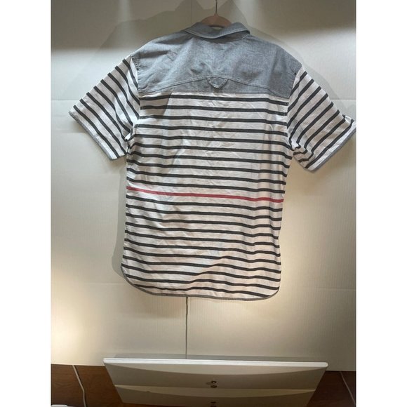 Parish Nation Clothing XLarge mens Button Down gray -blue stripes pre-owned - Picture 9 of 14